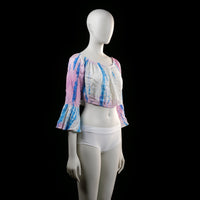 Blouse - White & Light Blue & Pink - Size L