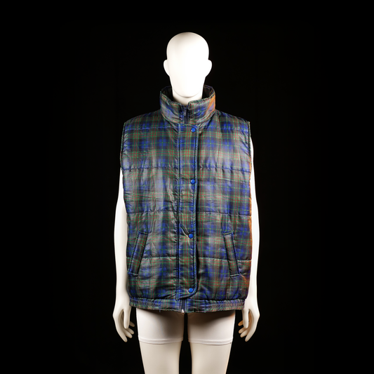Today - Padded vest - Multicolored - Size M - Sleeveless padded vest with a high stand collar and snap-button front closure. Features an all-over multicolored tartan plaid pattern and two front welt pockets.