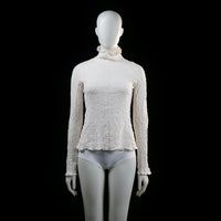 Wera - Blouse - Ivory - Size XS - Long sleeve top with a crinkled texture, high ruffled neckline, and slight ruffle edging at the cuffs and hem.