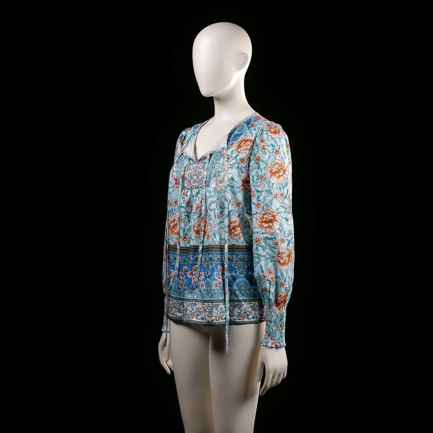 Blouse - Light Blue & Rust - Size S