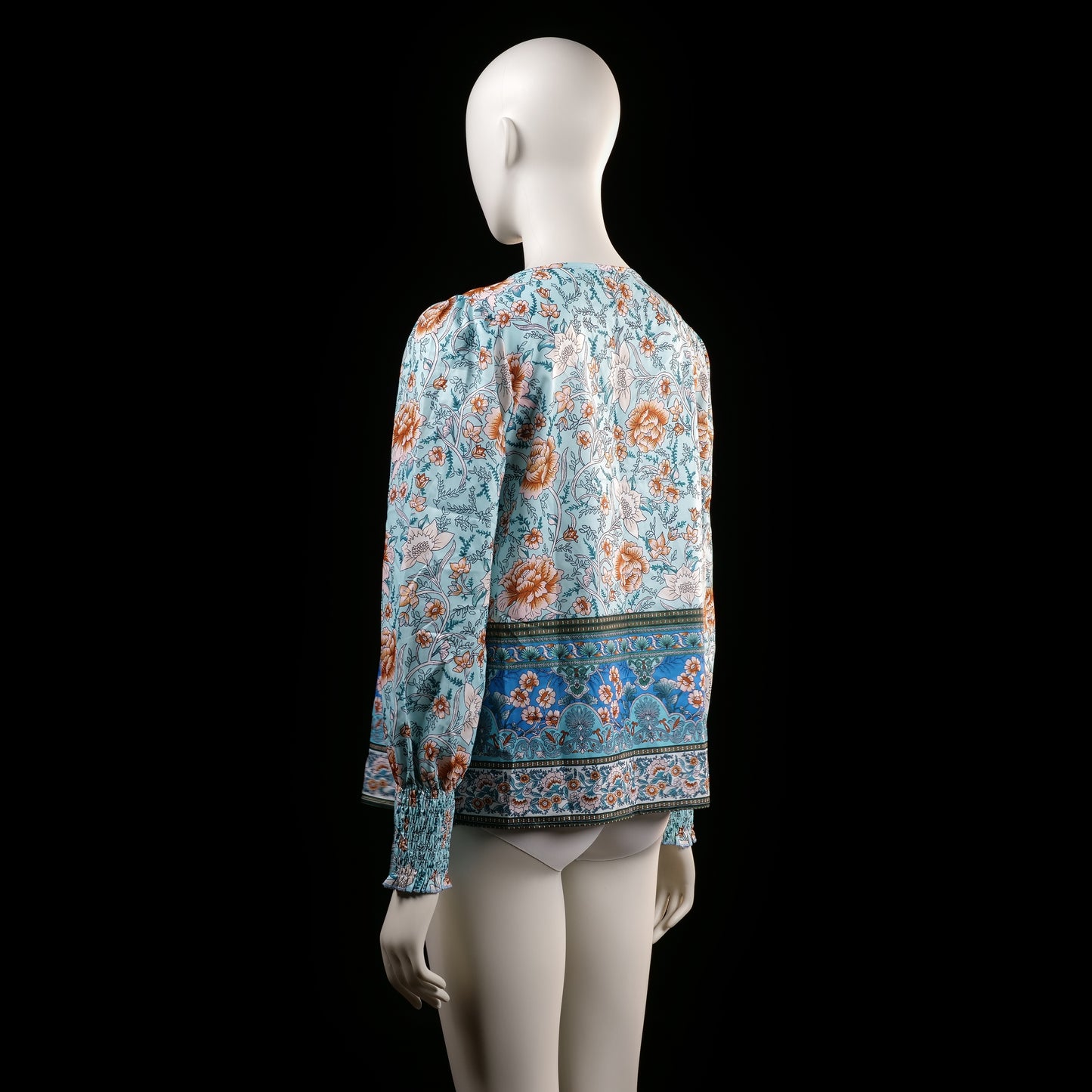 Blouse - Light Blue & Rust - Size S