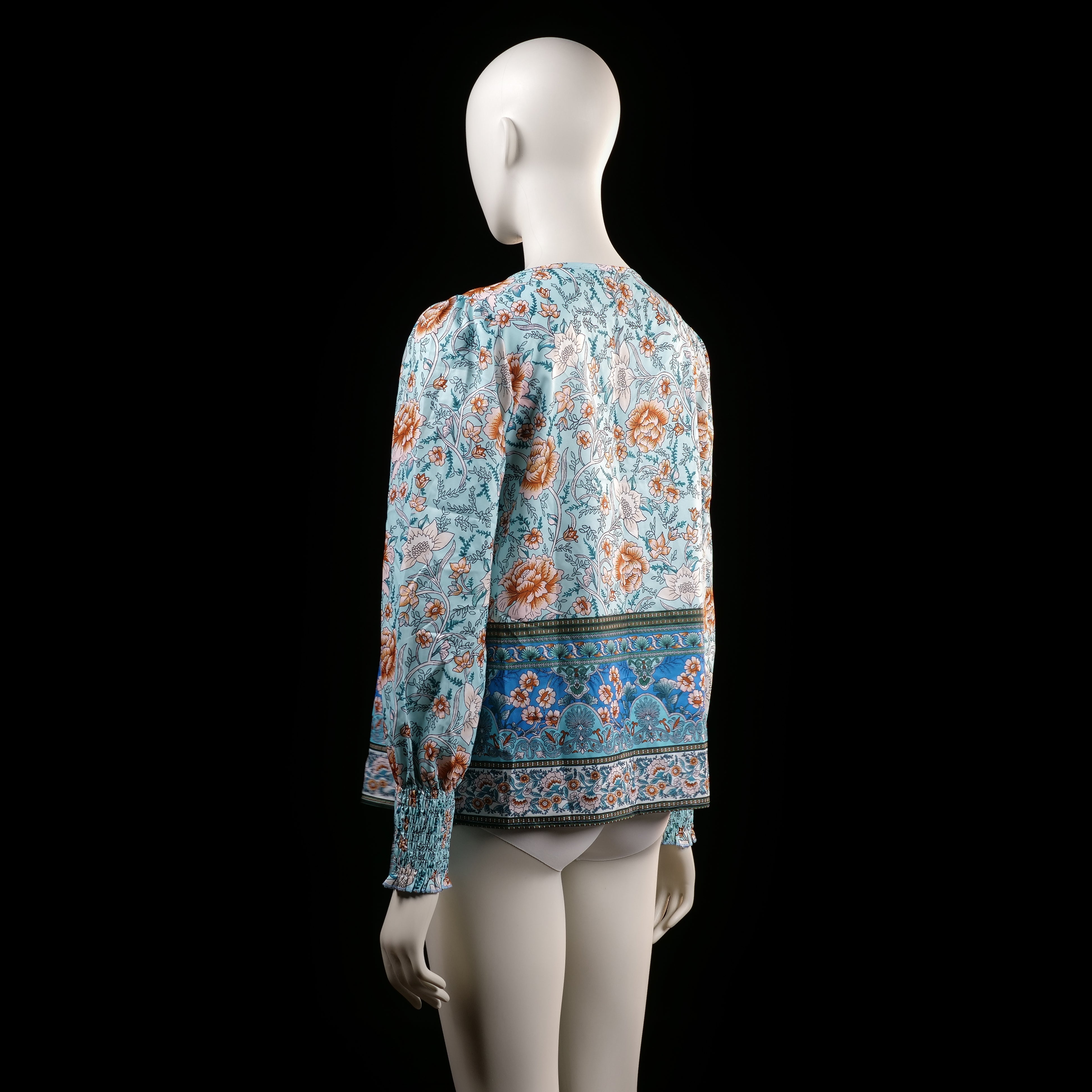 Blouse - Light Blue & Rust - Size S
