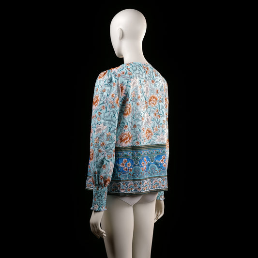 Blouse - Light Blue & Rust - Size S