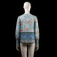 Blouse - Light Blue & Rust - Size S