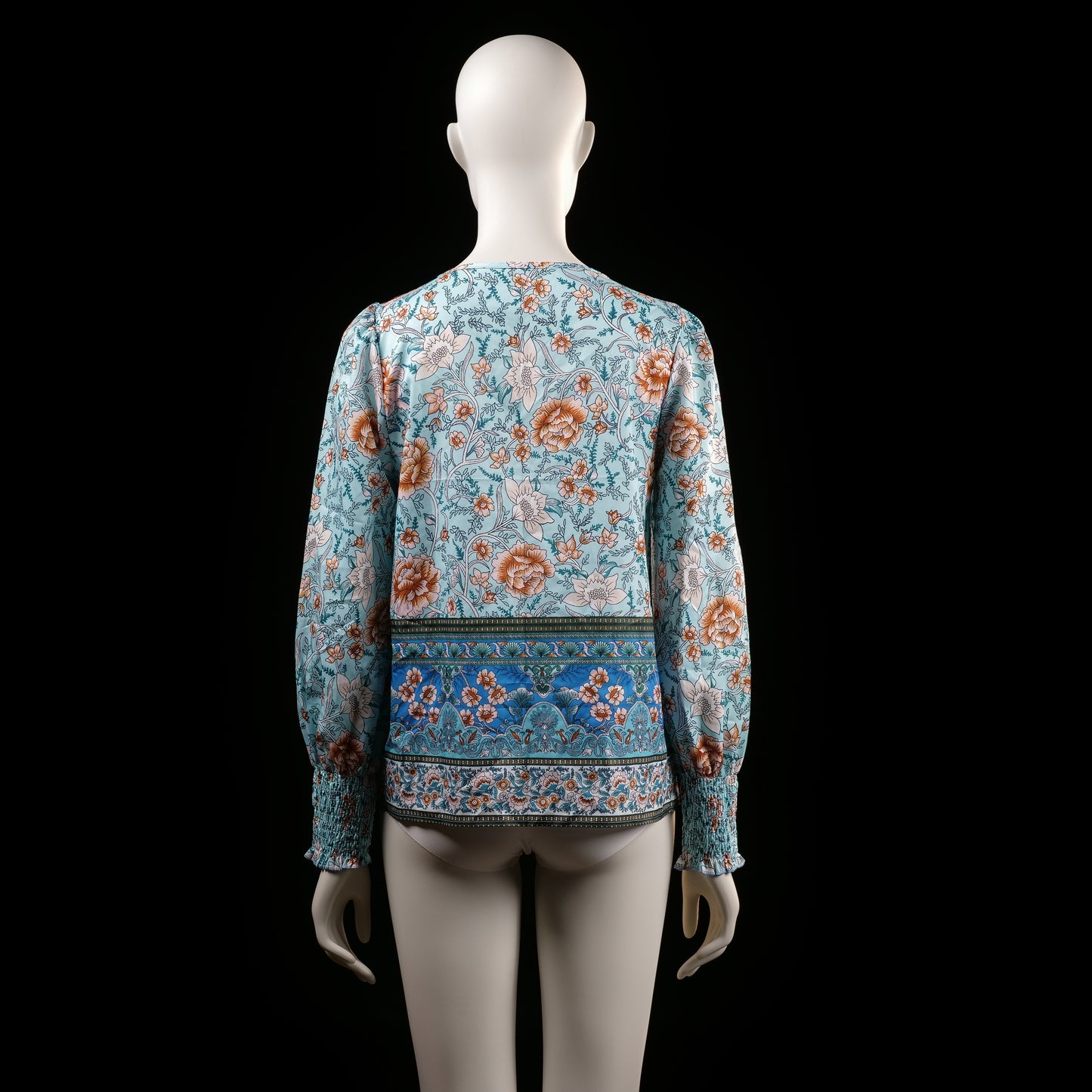 Blouse - Light Blue & Rust - Size S