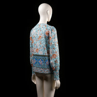Blouse - Light Blue & Rust - Size S
