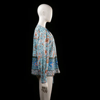 Blouse - Light Blue & Rust - Size S