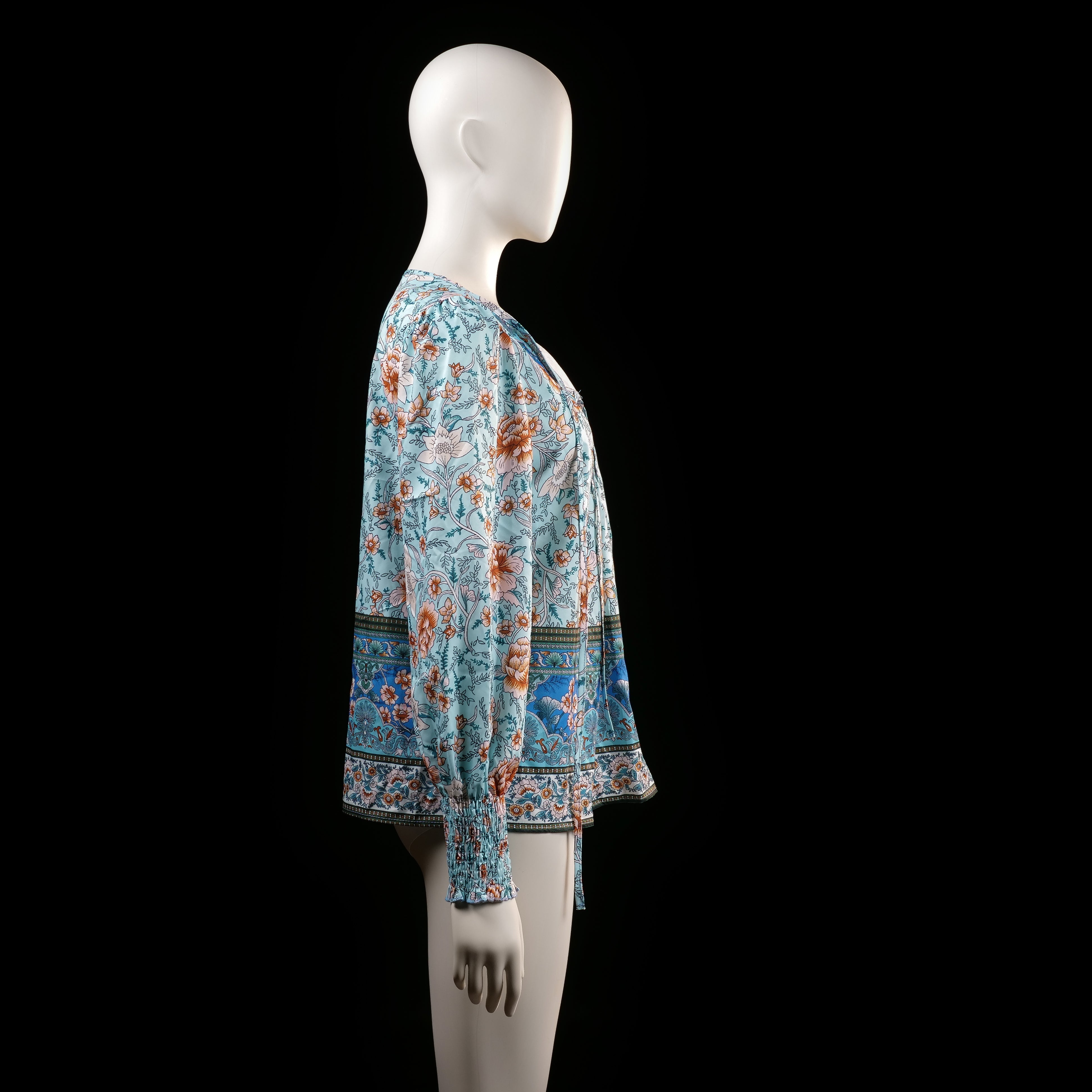 Blouse - Light Blue & Rust - Size S