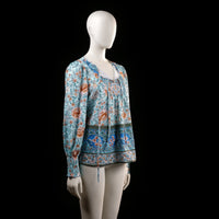 Blouse - Light Blue & Rust - Size S