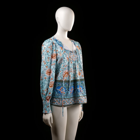 Blouse - Light Blue & Rust - Size S