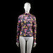 Istay - Blouse - Multicolored - Size S - Fitted long sleeve top with a mock neck and all-over vibrant floral print on a dark background. The garment is semi-sheer and features a high neckline with no visible closures.