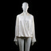 H&M - Bodysuit - Ivory - Size L - Long-sleeve bodysuit featuring a draped wrap-style front, pointed collar, and wide cuffs with buttons. The bottom portion is a fitted brief style, indicating it's a bodysuit rather than a standard blouse.