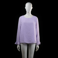 Shein - Blouse - Lavender - Size L - Long-sleeve lavender blouse with a textured dotted pattern throughout. Features flared cuffs and a round neckline.