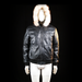 Power - Leather jacket - Black & Ivory - Size M - Black leather jacket with a waist-length cut, ribbed cuffs and waistband, and a front zipper closure. Attached hood is trimmed with ivory faux fur, adding a standout feature.
