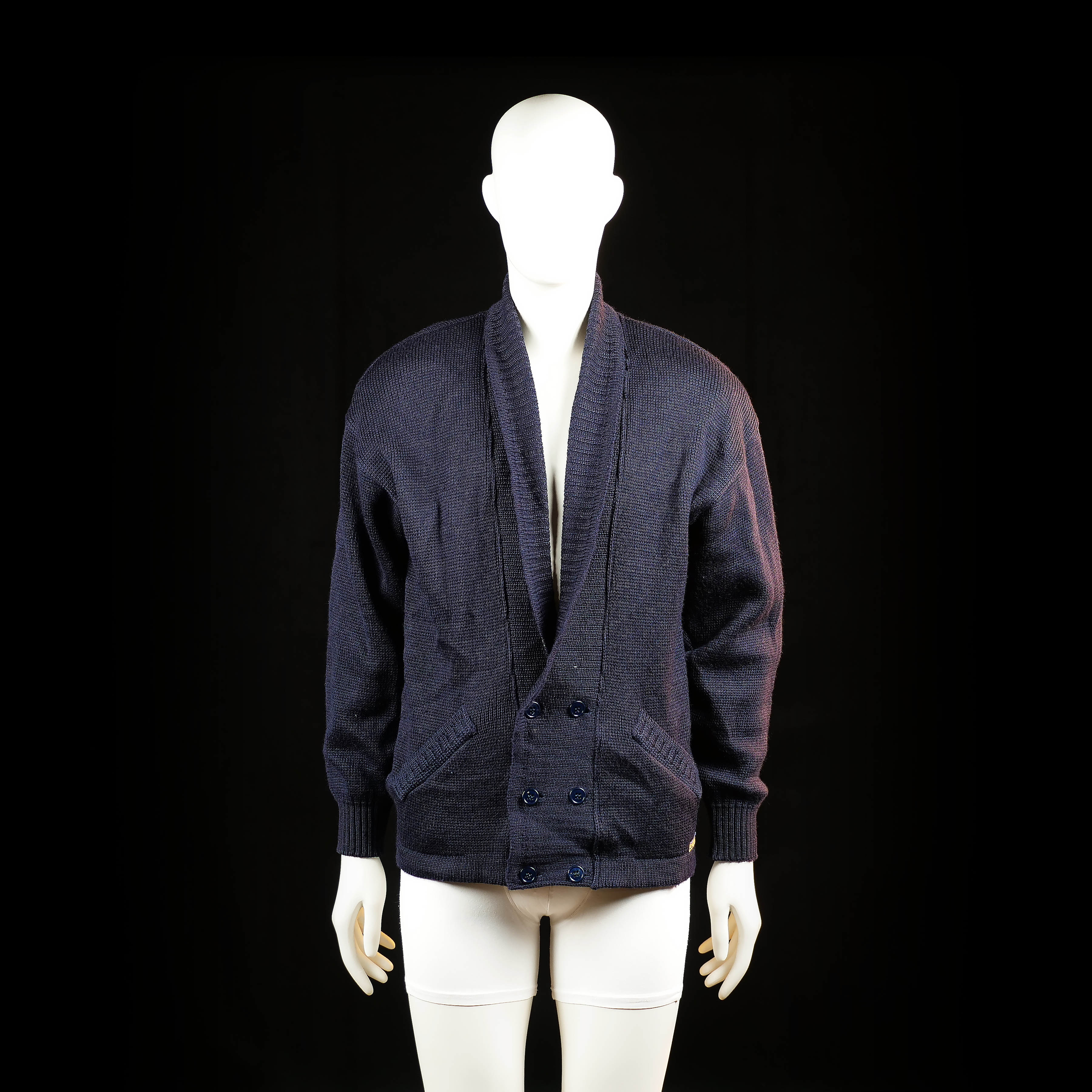 Cappio - Jacket_other - Navy - Size L - Knit buttoned jacket with a deep shawl collar, ribbed cuffs and hem, and double-breasted front closure. Features two front pockets with diagonal openings.