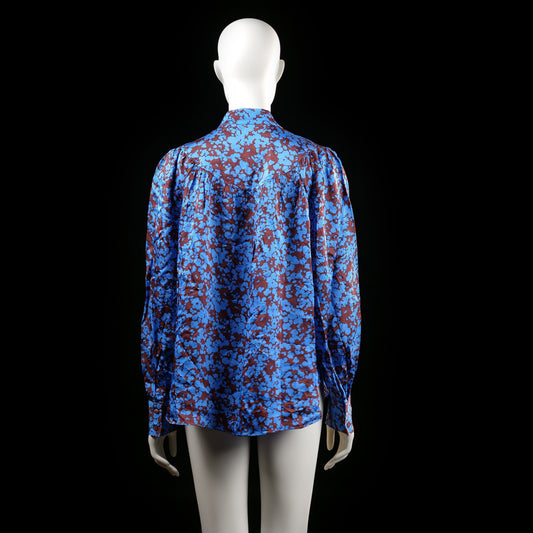 Blouse - Light Blue & Burgundy - Size M