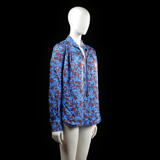 Blouse - Light Blue & Burgundy - Size M