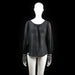 Warehouse - Blouse - Black & White - Size 40 - Sheer long-sleeve blouse with a gathered round neckline and voluminous sleeves. The wide cuffs feature horizontal stripe embellishments in contrasting tones.