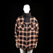Life-line - Fleece jacket - Black & Orange - Size 4XL - Zip-up fleece jacket featuring an orange, black, and gray plaid pattern with contrasting solid black high collar. Includes flap chest pockets with button closure and elasticated cuffs.