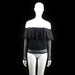 H&M - Blouse - Black - Size L - Off-the-shoulder long-sleeve top with sheer mesh sleeves and hem, detailed with polka dot pattern throughout. Ruffled mesh overlay at the neckline adds volume and texture.