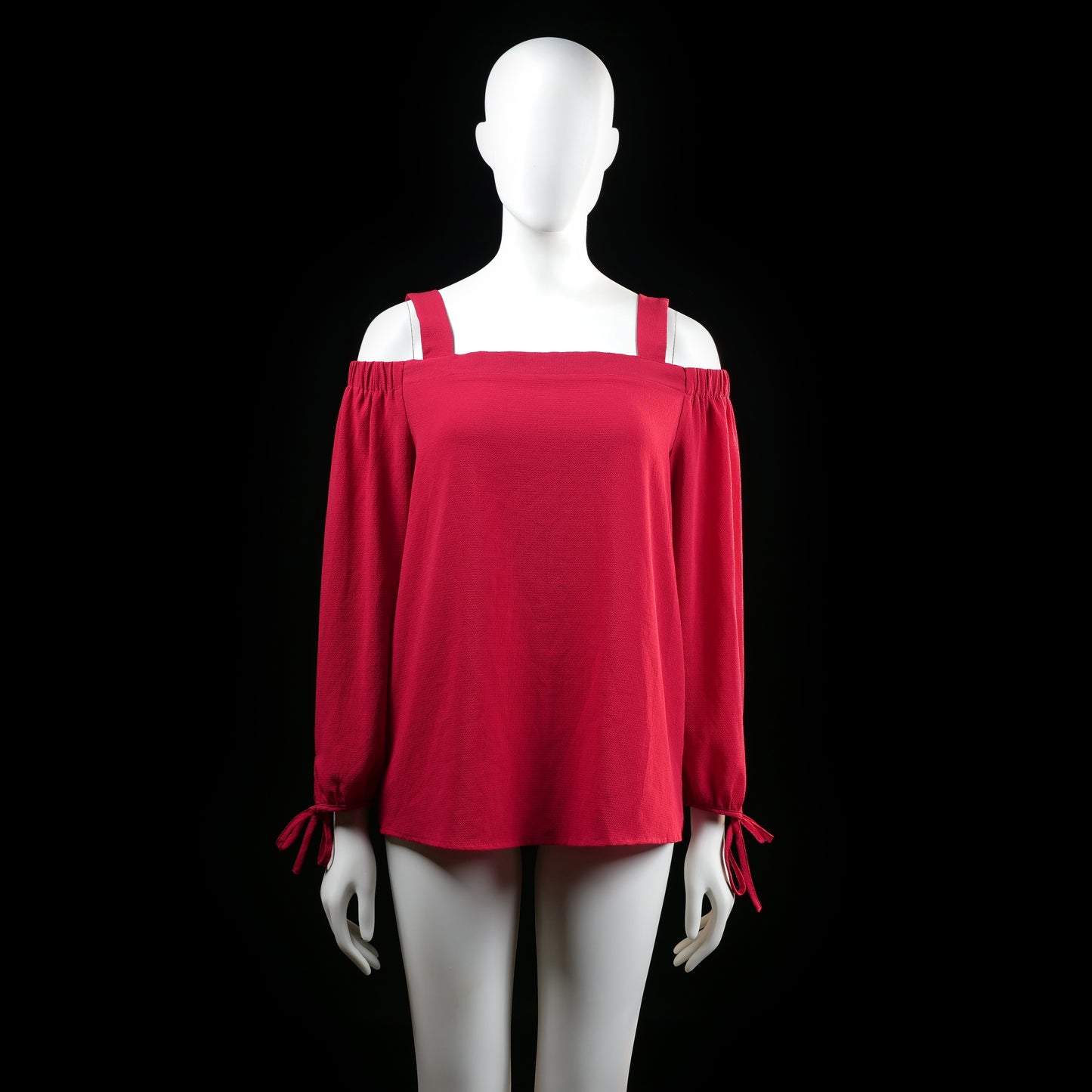 Ovs - Blouse - Red - Size 38 - Off-the-shoulder long-sleeve top with thick shoulder straps and elasticized neckline. Sleeves have gathered cuffs with bow tie details.
