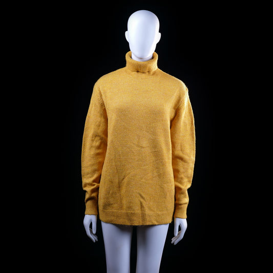 Smog - Turtleneck - Mustard - Size S - Long-sleeve knit sweater with a tall, thick ribbed turtleneck and ribbed cuffs and hem. Solid color throughout with a relaxed fit and no visible embellishments.
