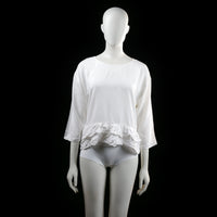 Only - Blouse - White - Size 36 - Loose-fitting white top with 3/4 sleeves and a wide round neckline. Features a pronounced double-layered ruffle at the hem.