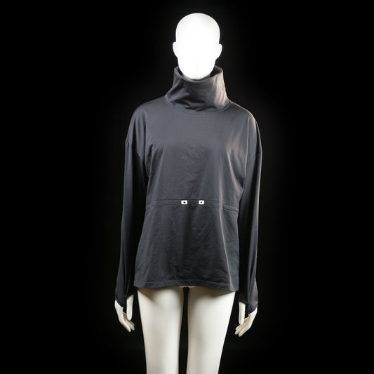 Soc - Turtleneck - Black - Size M - Long-sleeve top with a high turtleneck collar and a loose, relaxed fit. Features a horizontal seam with two small square buttons at the front waist.