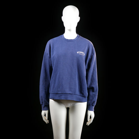 Gina Tricot - Sweatshirt - Navy & White - Size M - Crewneck sweatshirt with ribbed cuffs and hem. Small white text print on the left chest reading "STUDIO 10".