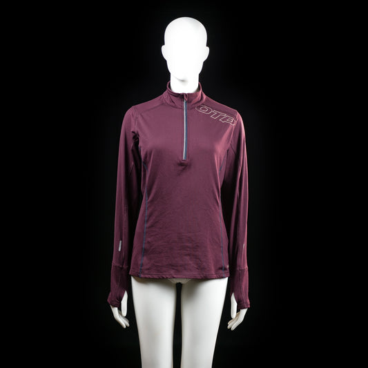 Otp - Sports top - Maroon - Size M, 40, 42 - Long-sleeve performance top with a mock neck and a front half-zip closure. Features reflective accents, a small zip pocket at the lower back, and visible seam detailing.