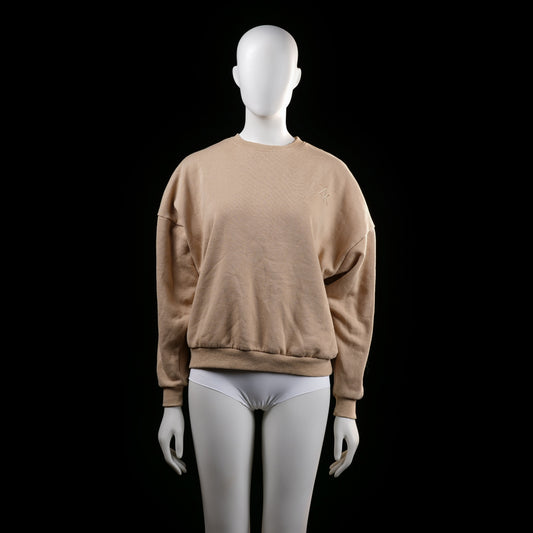Zink - Sweatshirt - Beige - Size XS - Crewneck sweatshirt with dropped shoulders and ribbed cuffs and hem. Small tonal embroidered design on the left chest.