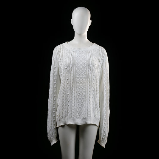 Lindex Holly & Whyte - Sweater - White - Size L - White cable knit sweater with a variety of textured knit patterns including diamond shapes and bobbles on the front. Features ribbed cuffs, hem, and neckline.