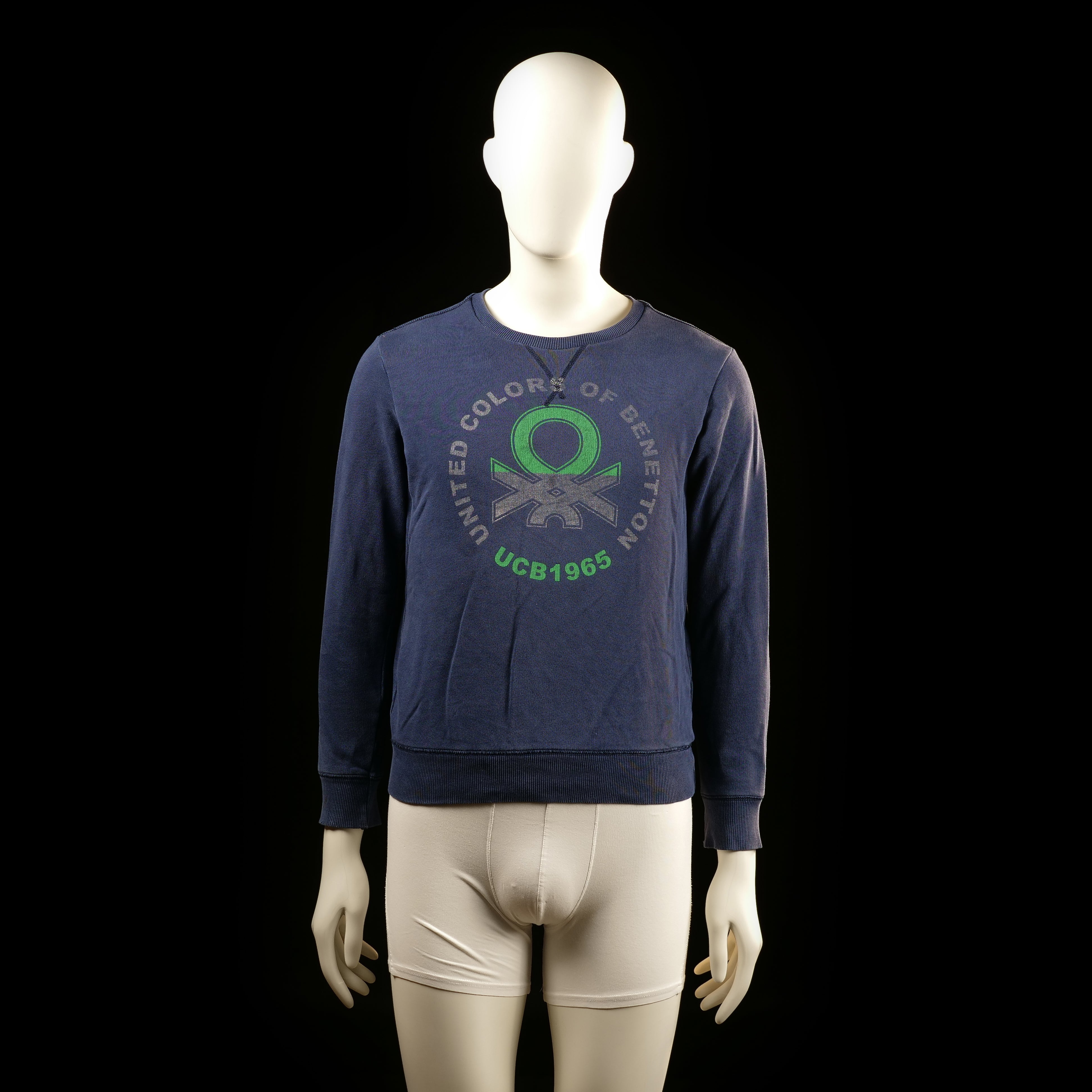United Colors Of Benetton - Sweatshirt - Navy - Size 3XL - Crewneck sweatshirt with ribbed cuffs and hem, featuring a large circular front graphic print with green and gray text and logo.