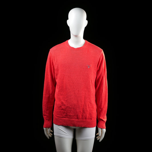 Gant - Sweater - Red - Size M - Long-sleeve sweater with ribbed cuffs, hem, and crew neckline. Small embroidered logo on the left chest.