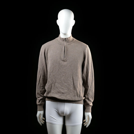Park Lane - Sweater - Taupe - Size XL - Long-sleeve sweater with ribbed cuffs and hem, featuring a half-zip mock neck design.