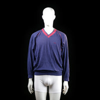 Wolsey - Sweatshirt - Navy & Red - Size M - Long-sleeve top with a deep V-neckline featuring wide contrasting red trim and matching red seam detailing along the shoulders. Finished with ribbed cuffs and hem.