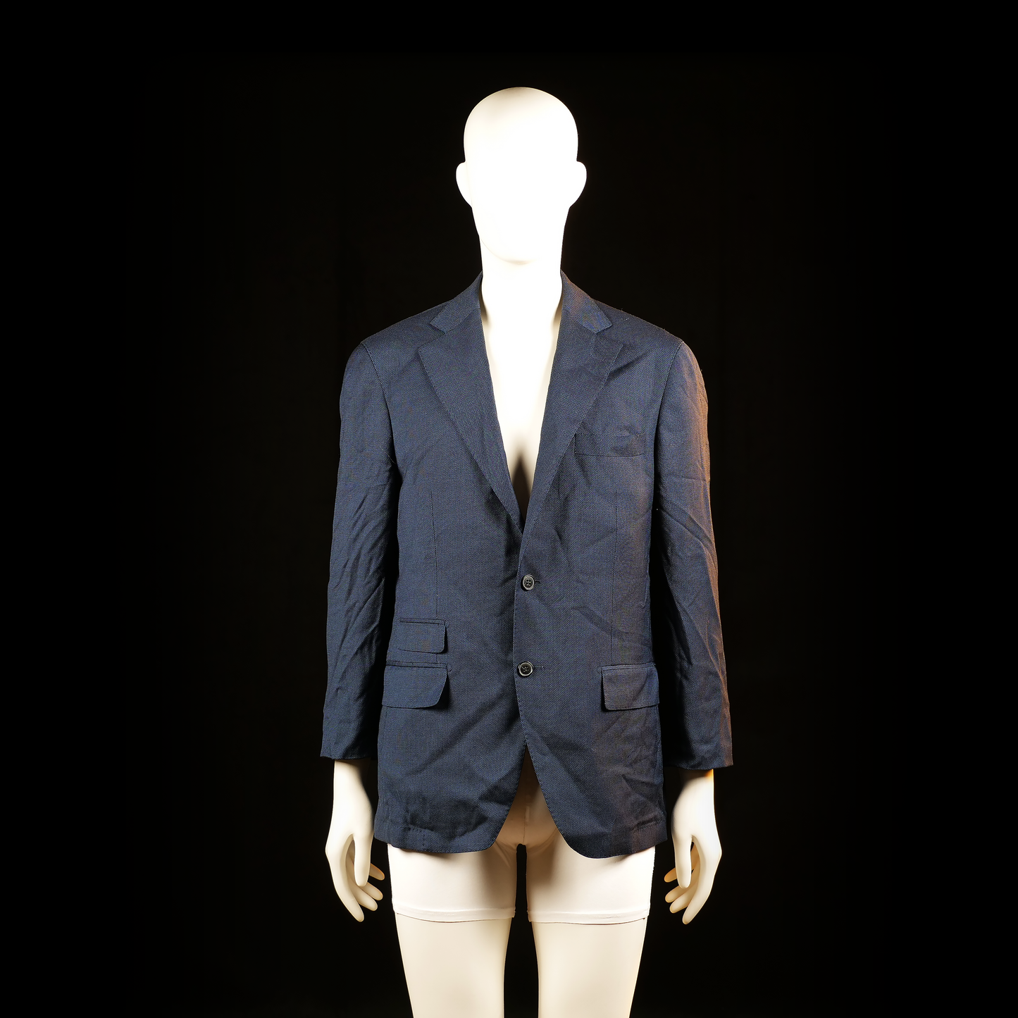 These Glory Days - Blazer - Navy - Size 50 - Navy two-button blazer with notched lapels and flap pockets. Sleeves feature button detailing near the cuffs.