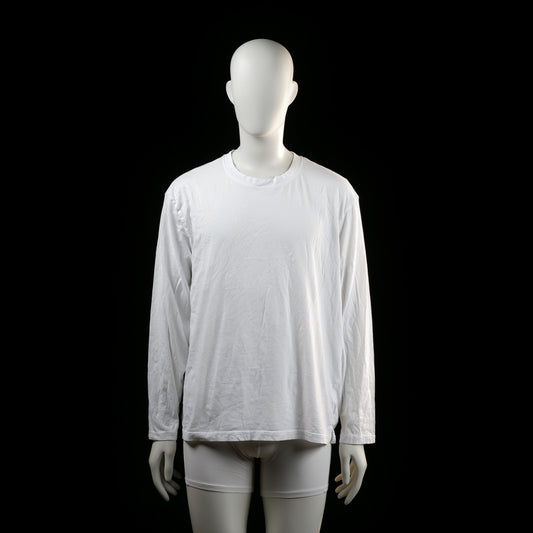 H&M - Long-sleeve top - White - Size L - Plain long-sleeve top with a crew neckline and straight hem. No visible patterns, prints, or embellishments.