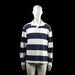 Lager 157 - Shirt - White & Navy - Size L - Long-sleeve top with wide horizontal navy and white stripes and a soft collar with partial button placket. Features gathered cuffs and a relaxed fit.
