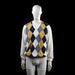 U.S. Polo Assn - Sweater - Multicolored - Size L - Long-sleeve sweater with a ribbed V-neckline and cuffs. The front features a bold argyle pattern in navy, mustard yellow, white, and gray, while the back and sleeves are solid white.