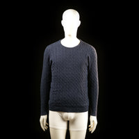 Basic You - Sweater - Navy - Size L - Dark navy blue cable knit sweater with a round neckline and ribbed cuffs and hem. The textured cable pattern covers the entire front, back, and sleeves.