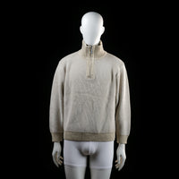 Erkuş - Sweater - Beige - Size M - Ribbed high collar sweater with a quarter-zip front closure. Features ribbed cuffs and hem.