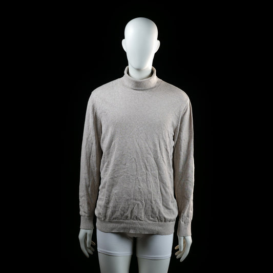 H&M - Turtleneck - Beige - Size L - Long-sleeve top with a high, folded-over turtleneck collar and ribbed cuffs and hem. The fabric appears lightly textured and the fit is relaxed.