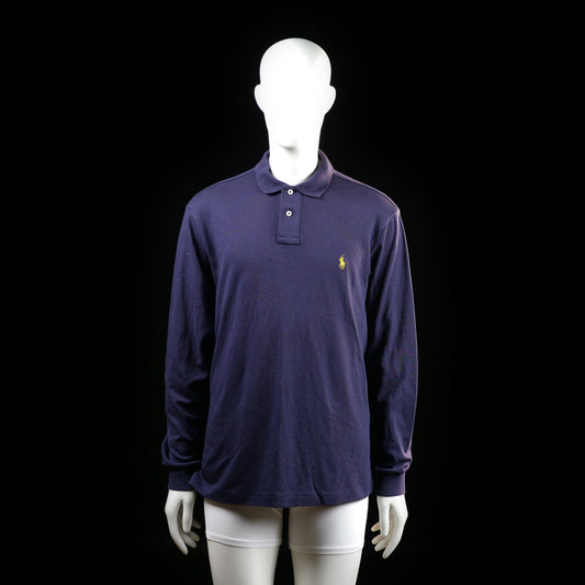 Ralph Lauren Polo - Polo - Navy - Size L - Long-sleeve polo with a three-button placket and ribbed cuffs. Solid-colored with a small embroidered logo on the left chest.