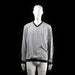 Identic - Sweater - Light Gray & Black - Size M - Long-sleeve top with a V-neckline and ribbed cuffs and hem in a contrasting dark color. Features an all-over thin vertical and horizontal line check pattern.