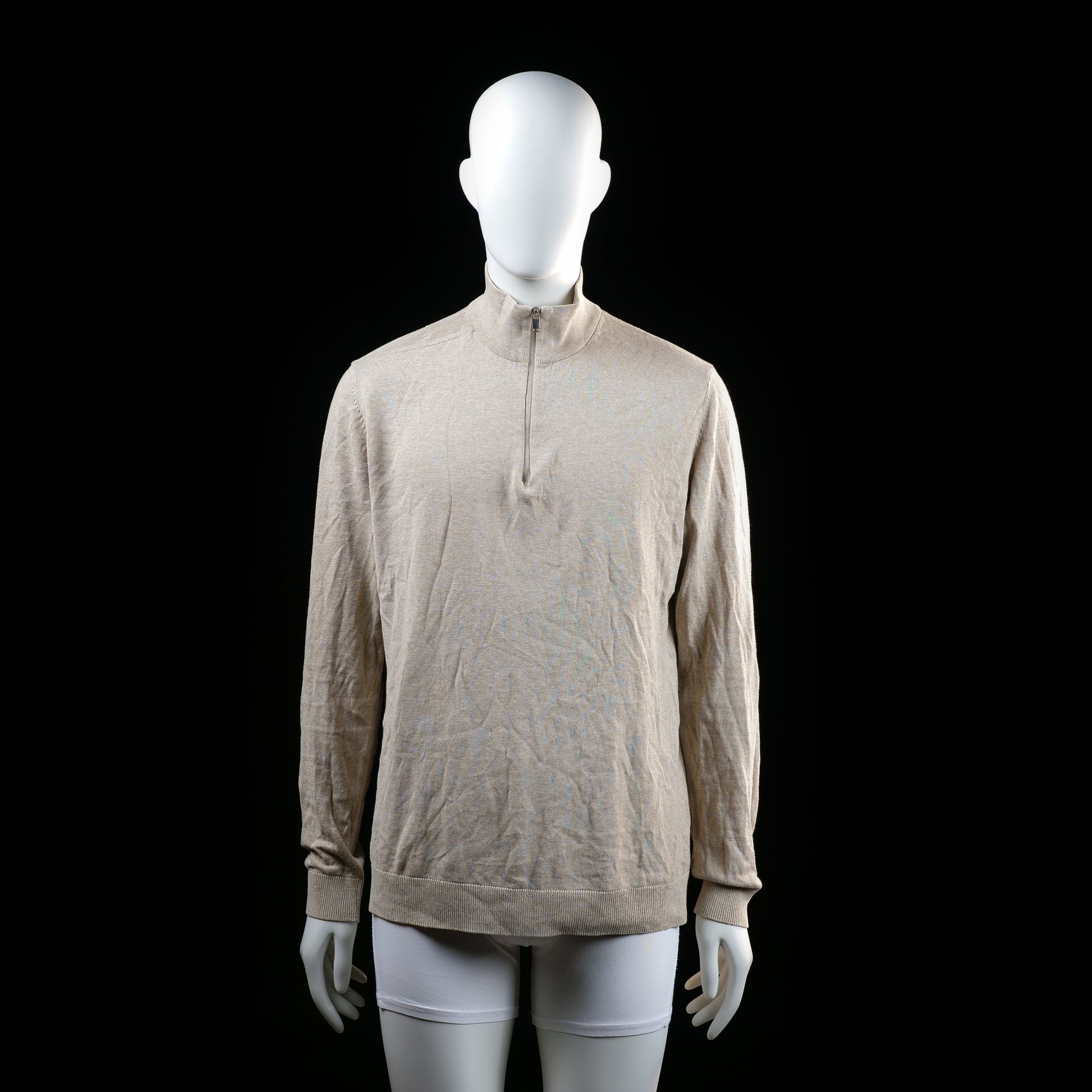 Selected Homme - Long-sleeve top - Beige - Size L - Long-sleeve top with a mock neck and a half-zip closure at the front. Features ribbed cuffs and hem.