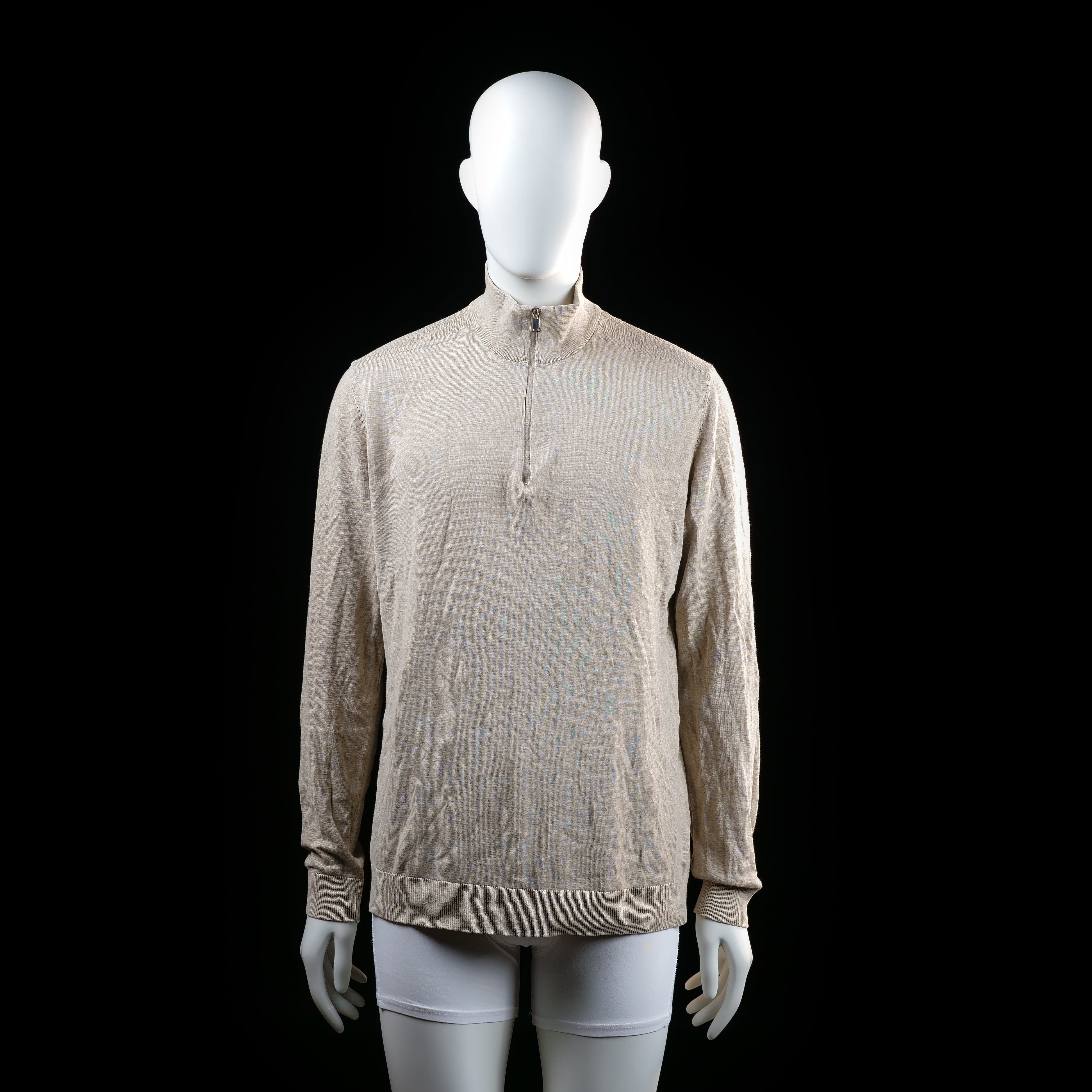 Selected Homme - Long-sleeve top - Beige - Size L - Long-sleeve top with a mock neck and a half-zip closure at the front. Features ribbed cuffs and hem.