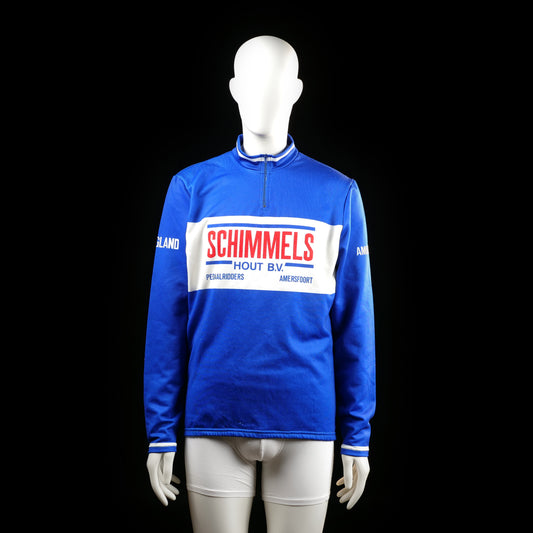 Bonfanti - Sports top - White - Size M - Long-sleeve top with a half-zip front, a white chest panel with bold red and blue text print, and ribbed cuffs with contrasting stripe detail. Features rear pockets and printed text on both sleeves.