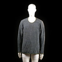 Minimum - Sweater - Dark Gray & Olive - Size L - Textured long-sleeve top with a subtle herringbone-like pattern and olive green trim at the neckline, cuffs, and hem. Straight hem and round neckline.