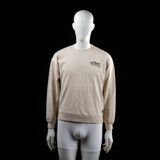 Lager 157 - Sweatshirt - Beige & Black - Size 160 - Beige crewneck sweatshirt with ribbed cuffs and hem. Black printed text logo on the upper left chest.